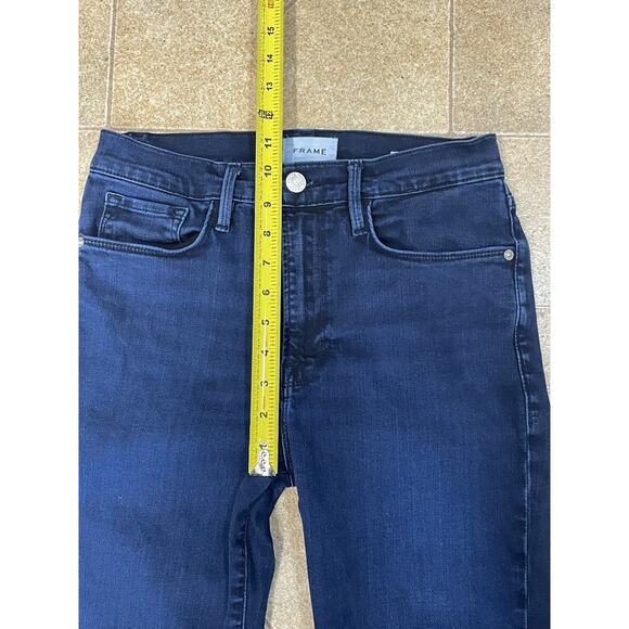 FRAME DENIM Le Crop Flare Dark Wash Blue Jeans Size 28 With Raw Hem - Picture 4 of 12